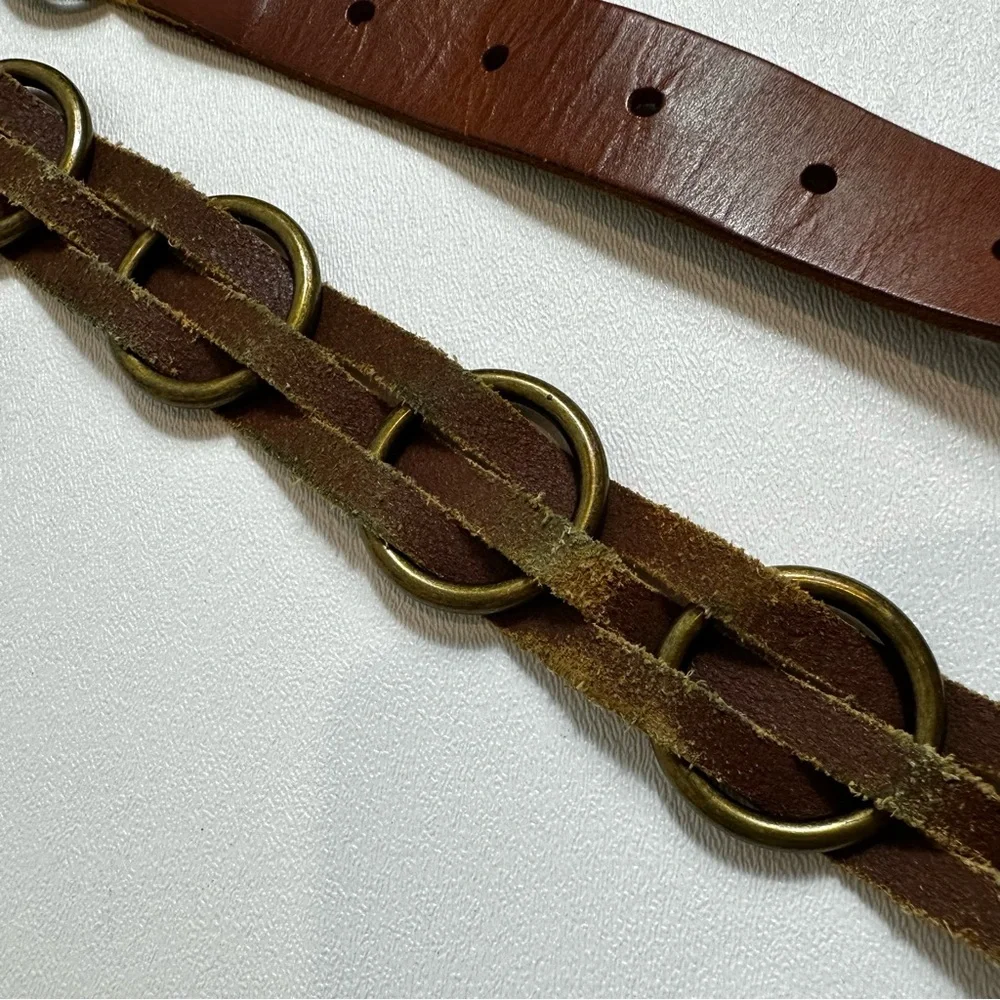 Express Brown Leather Woven Chain Style Belt